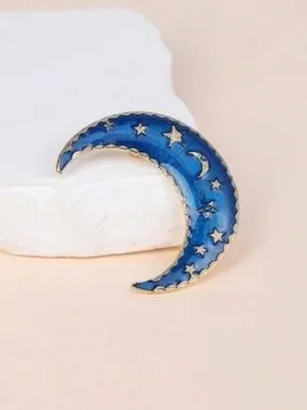 Blue Crescent Moon Star Enamel Brooch N2471